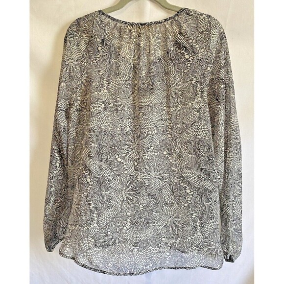 GRACE & MILA Blouse Women’s Size Medium Sheer Long Sleeve Tasseled Top - Picture 2 of 8